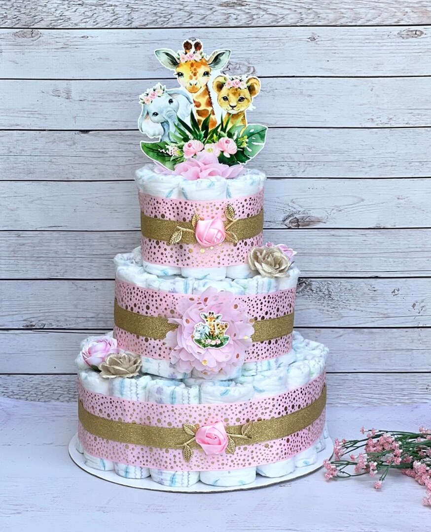 Diy Diaper Cakes Baby Showers Girl Safari Diaper Cake Baby